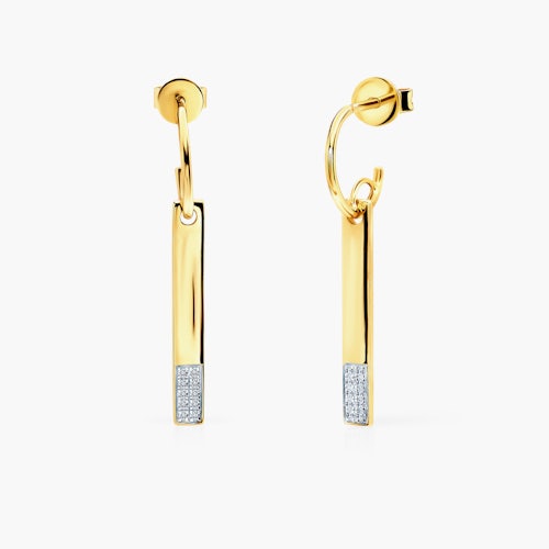 Kolczyki prostokąty Savicki: złote, diamenty